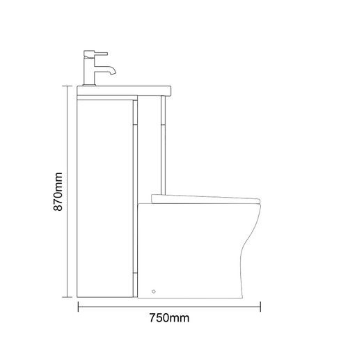 Napoli 460 Gloss Grey 1300mm 2 Drawer Vanity Unit Toilet Suite with Glide Basin Side on Dimensions