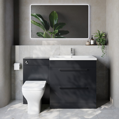 Napoli 460 Gloss Grey 1300mm 2 Drawer Vanity Unit Toilet Suite with Glide Basin Lifestyle Image