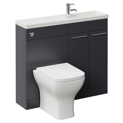 Napoli 250 Gloss Grey 1000mm 2 Door Vanity Unit Toilet Suite with Square Silvo Basin Left Hand View