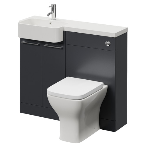 Napoli 250 Gloss Grey 1000mm 2 Door Vanity Unit Toilet Suite with Left Hand Round Rico Semi Recessed Basin Right Hand View