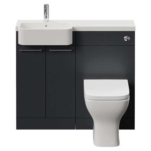 Napoli 250 Gloss Grey 1000mm 2 Door Vanity Unit Toilet Suite with Left Hand Round Rico Semi Recessed Basin Front View