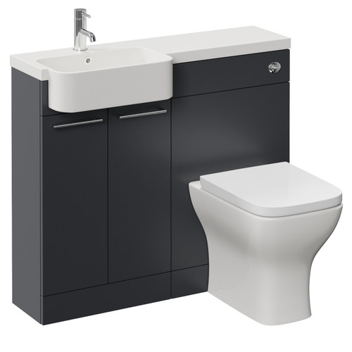 Napoli 250 Gloss Grey 1000mm 2 Door Vanity Unit Toilet Suite with Left Hand Round Rico Semi Recessed Basin Left Hand View