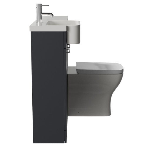 Napoli 250 Gloss Grey 1000mm 2 Door Vanity Unit Toilet Suite with Left Hand Round Rico Semi Recessed Basin Side View