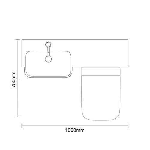Napoli 250 Gloss Grey 1000mm 2 Door Vanity Unit Toilet Suite with Left Hand Round Rico Semi Recessed Basin Top Down Dimensions