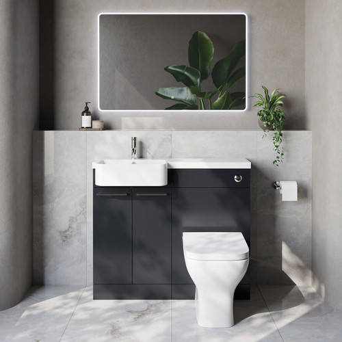 Napoli 250 Gloss Grey 1000mm 2 Door Vanity Unit Toilet Suite with Left Hand Round Rico Semi Recessed Basin Lifestyle Image
