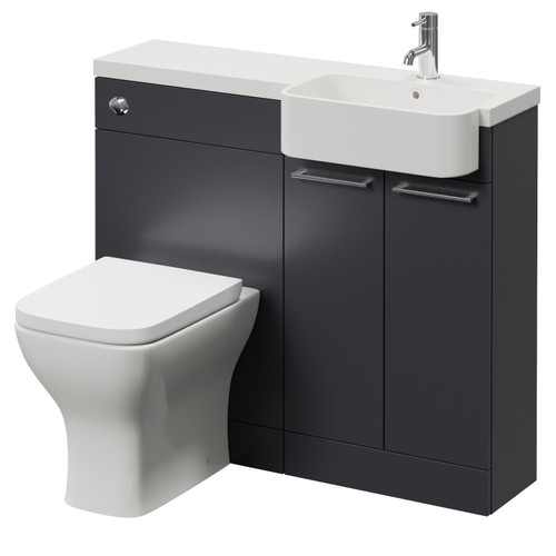Napoli 250 Gloss Grey 1000mm 2 Door Vanity Unit Toilet Suite with Right Hand Round Rico Semi Recessed Basin Right Hand View