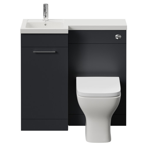 Napoli 390 Gloss Grey 900mm Single Door Vanity Unit Toilet Suite with Left Hand Square Lucia Basin Front View