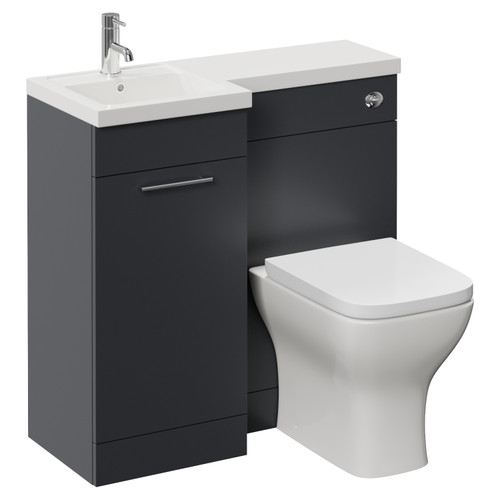 Napoli 390 Gloss Grey 900mm Single Door Vanity Unit Toilet Suite with Left Hand Square Lucia Basin Left Hand View