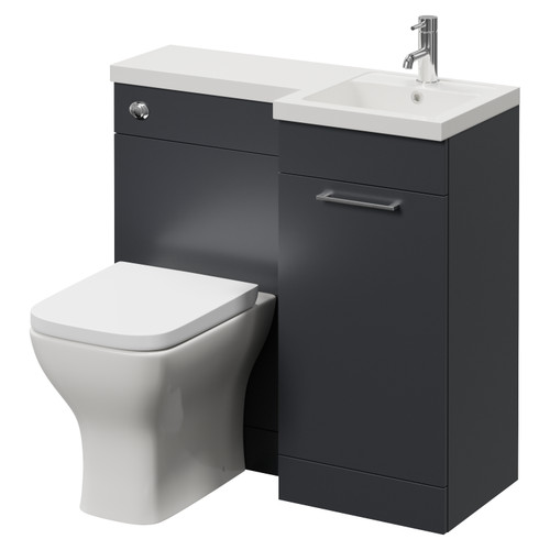 Napoli 390 Gloss Grey 900mm Single Door Vanity Unit Toilet Suite with Right Hand Square Lucia Basin Right Hand View