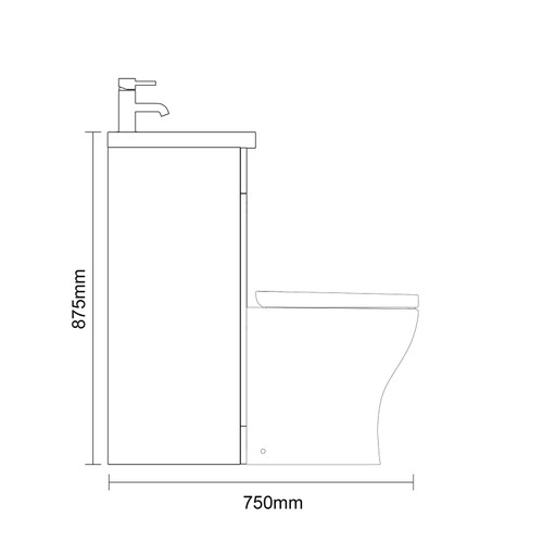 Napoli 390 Gloss Grey 1000mm 2 Door Vanity Unit Toilet Suite with Left Hand Square Lucia Basin Side on Dimensions