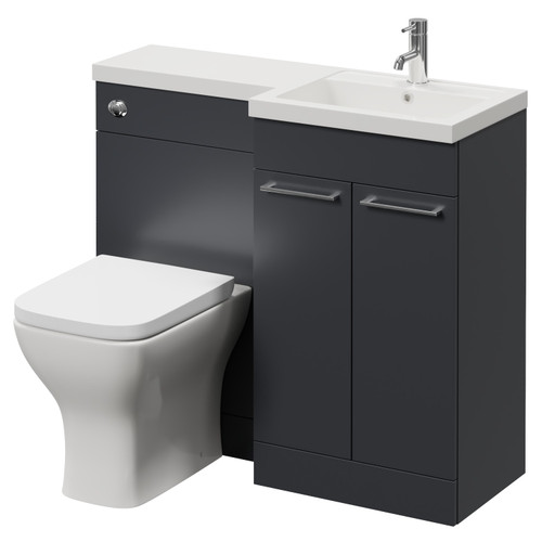 Napoli 390 Gloss Grey 1000mm 2 Door Vanity Unit Toilet Suite with Right Hand Square Lucia Basin Right Hand View