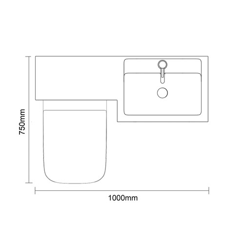 Napoli 390 Gloss Grey 1000mm 2 Door Vanity Unit Toilet Suite with Right Hand Square Lucia Basin Top Down Dimensions