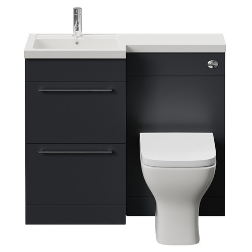 Napoli 390 Gloss Grey 1000mm 2 Drawer Vanity Unit Toilet Suite with Left Hand Square Lucia Basin Front View