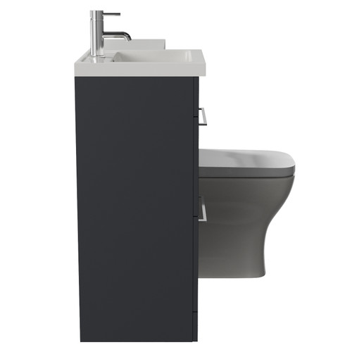 Napoli 390 Gloss Grey 1000mm 2 Drawer Vanity Unit Toilet Suite with Left Hand Square Lucia Basin Side View