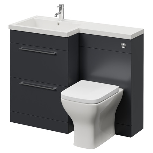 Napoli 460 Gloss Grey 1100mm 2 Drawer Vanity Unit Toilet Suite with Left Hand Square Lucia Basin Right Hand View
