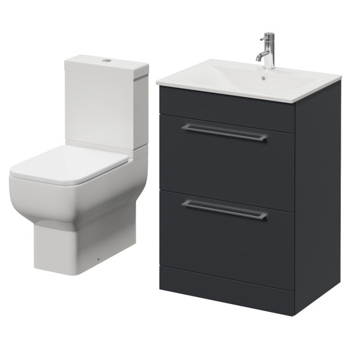 Napoli 460 Gloss Grey 600mm 2 Drawer Vanity Unit and Tacoma Comfort Height Toilet Suite with Angel Basin Right Hand View