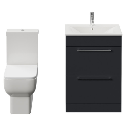 Napoli 460 Gloss Grey 600mm 2 Drawer Vanity Unit and Tacoma Comfort Height Toilet Suite with Angel Basin Front View