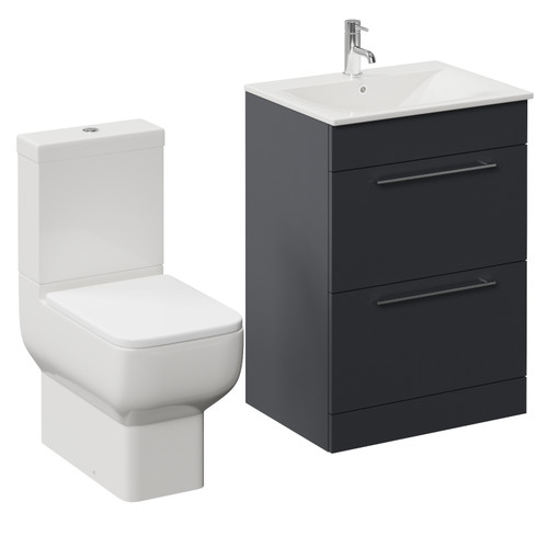 Napoli 460 Gloss Grey 600mm 2 Drawer Vanity Unit and Tacoma Comfort Height Toilet Suite with Angel Basin Left Hand View