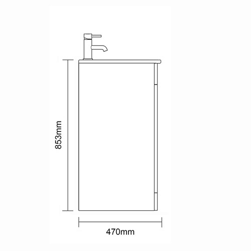 Napoli 460 Gloss Grey 600mm 2 Drawer Vanity Unit and Tacoma Comfort Height Toilet Suite with Angel Basin Side on Dimensions