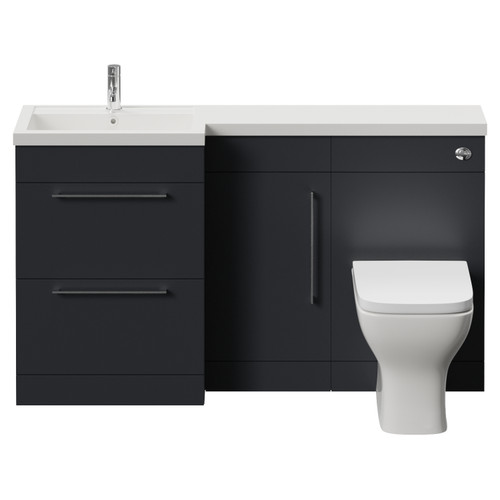 Napoli 390 Gloss Grey 1500mm 2 Drawer Vanity Unit Toilet Suite with Left Hand Square Lucia Basin Front View