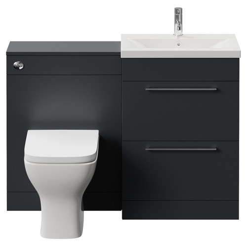 Napoli 390 Cento Gloss Grey 1200mm 2 Drawer Vanity Unit Toilet Suite with Glide Basin Front View