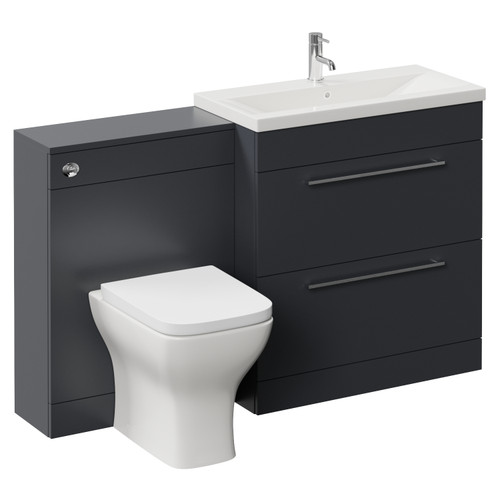 Napoli 390 Cento Gloss Grey 1400mm 2 Drawer Vanity Unit Toilet Suite with Glide Basin Left Hand View