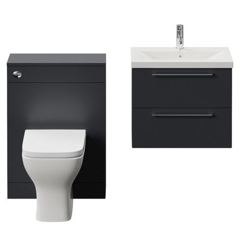 Napoli 390 Cento Gloss Grey 1200mm Wall Mounted 2 Drawer Vanity Unit and Toilet Suite with Glide Basin Front View