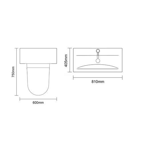 Napoli 390 Cento Gloss Grey 1400mm Wall Mounted 2 Drawer Vanity Unit and Toilet Suite with Glide Basin Top Down Dimensions