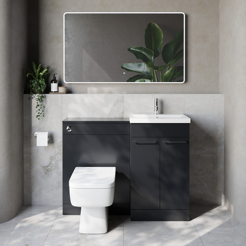 Napoli 390 Cento Gloss Grey 1100mm 2 Door Vanity Unit Toilet Suite with Glide Basin Lifestyle Image