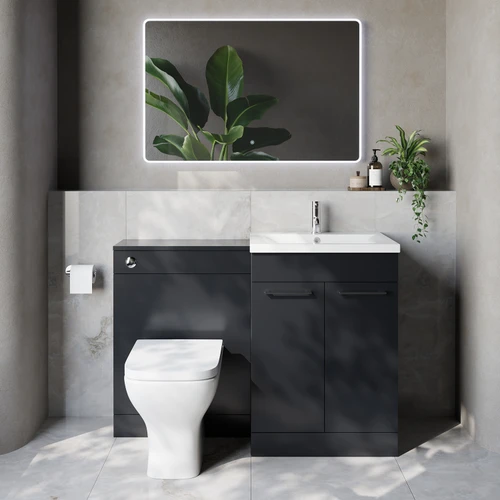 Napoli 460 Cento Gloss Grey 1200mm 2 Door Vanity Unit Toilet Suite with Glide Basin Lifestyle Image
