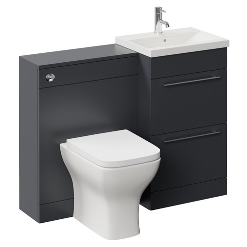 Napoli 390 Cento Gloss Grey 1100mm 2 Drawer Vanity Unit Toilet Suite with Glide Basin Left Hand View