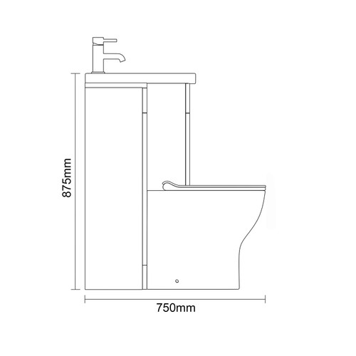 Napoli 460 Cento Gloss Grey 1200mm 2 Drawer Vanity Unit Toilet Suite with Glide Basin Side on Dimensions