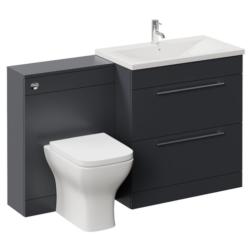 Napoli 460 Cento Gloss Grey 1400mm 2 Drawer Vanity Unit Toilet Suite with Glide Basin Left Hand View