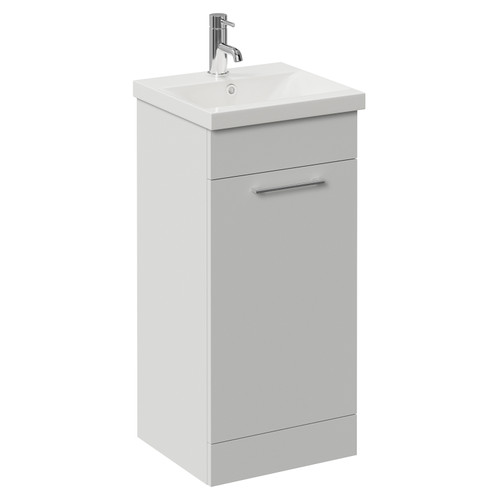 Napoli 390 Gloss Grey Pearl 400mm Single Door Vanity Unit with Glide Basin Left Hand View