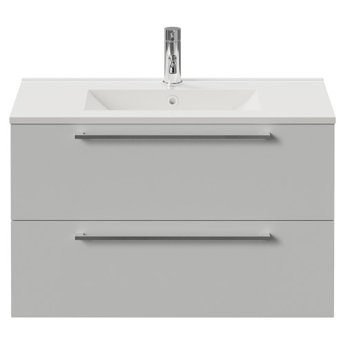 Napoli 390 Gloss Grey Pearl 800mm Wall Mounted 2 Drawer Vanity Unit with Angel Basin Front View