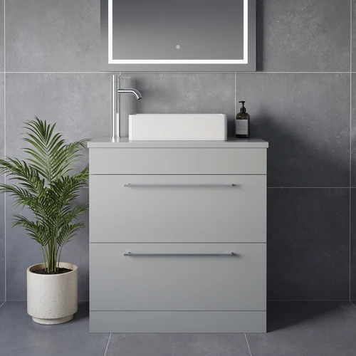 Napoli 390 Gloss Grey Pearl 800mm 2 Drawer Vanity Unit for Countertop Basins Lifestyle Image