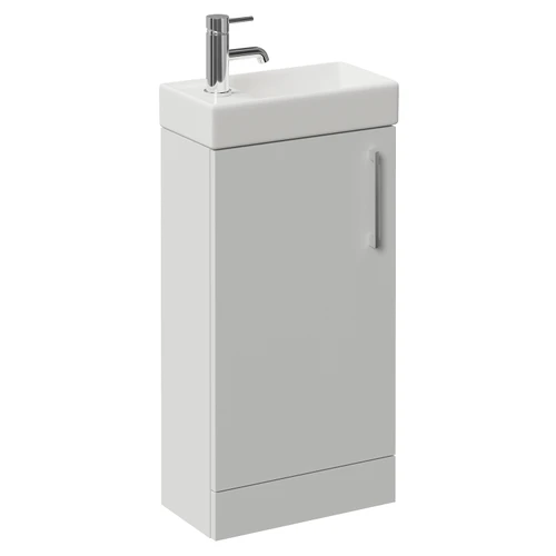 Napoli Cube Gloss Grey Pearl 400mm Single Door Vanity Unit with Align Basin Left Hand View