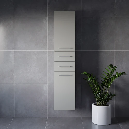 Napoli Gloss Grey Pearl 350mm x 1600mm Wall Mounted Storage Unit Lifestyle Image