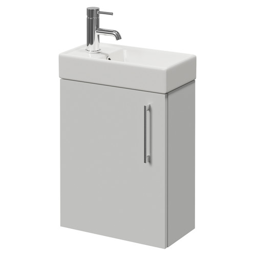 Napoli Cube Gloss Grey Pearl 400mm Wall Mounted Single Door Vanity Unit with Align Basin Right Hand View