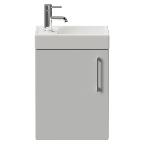 Napoli Cube Gloss Grey Pearl 400mm Wall Mounted Single Door Vanity Unit with Align Basin Front View