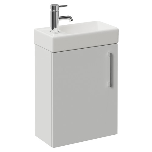 Napoli Cube Gloss Grey Pearl 400mm Wall Mounted Single Door Vanity Unit with Align Basin Left Hand View