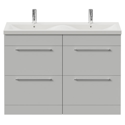 Napoli 390 Gloss Grey Pearl 1200mm 4 Drawer Vanity Unit with Double Glide Basins Front View