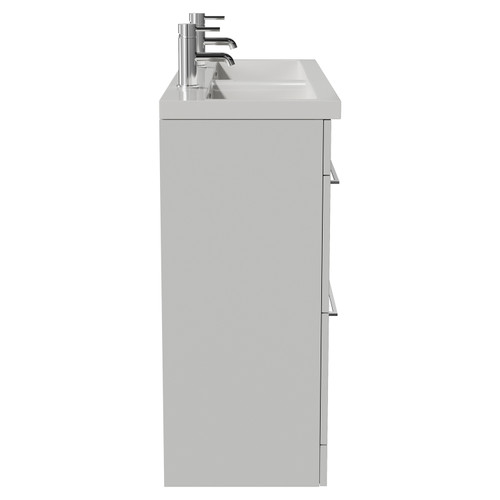 Napoli 390 Gloss Grey Pearl 1200mm 4 Drawer Vanity Unit with Double Glide Basins Side View