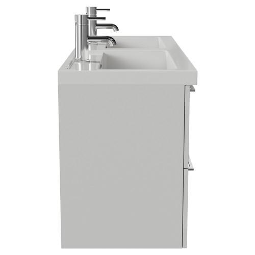 Napoli 390 Gloss Grey Pearl 1200mm Wall Mounted 4 Drawer Vanity Unit with Double Lucia Basins Side View