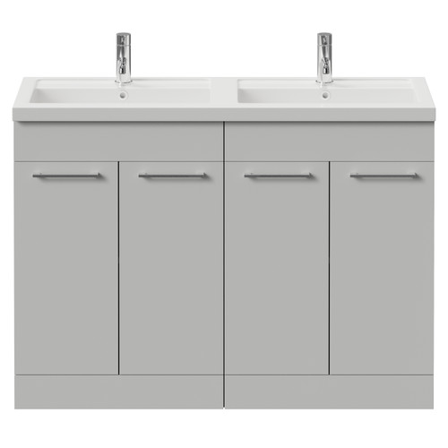 Napoli 390 Gloss Grey Pearl 1200mm 4 Door Vanity Unit with Double Lucia Basins Front View