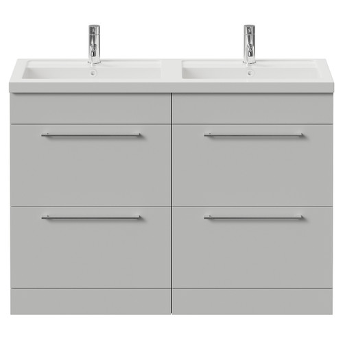 Napoli 390 Gloss Grey Pearl 1200mm 4 Drawer Vanity Unit with Double Lucia Basins Front View