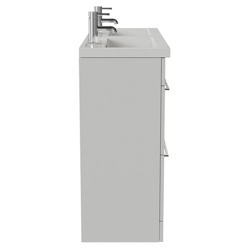 Napoli 390 Gloss Grey Pearl 1200mm 4 Drawer Vanity Unit with Double Lucia Basins Side View