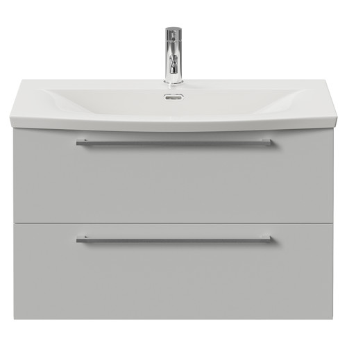 Napoli 390 Gloss Grey Pearl 800mm Wall Mounted 2 Drawer Vanity Unit with Arc Basin Front View