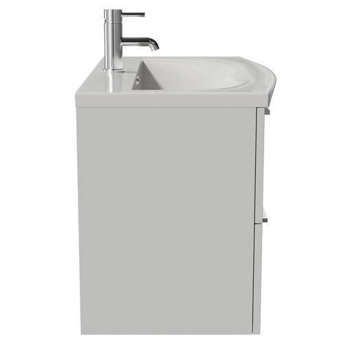 Napoli 390 Gloss Grey Pearl 800mm Wall Mounted 2 Drawer Vanity Unit with Arc Basin Side View