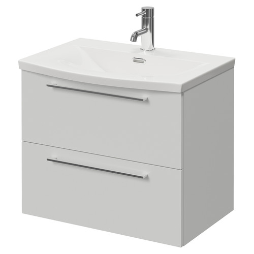 Napoli 390 Gloss Grey Pearl 600mm Wall Mounted 2 Drawer Vanity Unit with Arc Basin Right Hand View